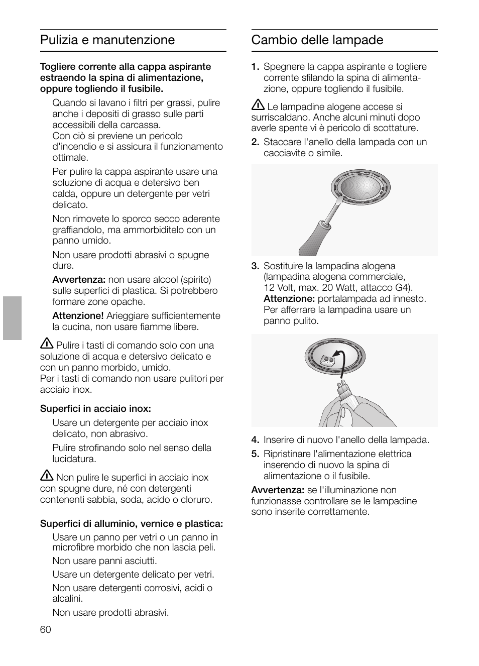 Pulizia e manutenzione, Cambio delle lampade | Siemens LI44630 User Manual | Page 60 / 100