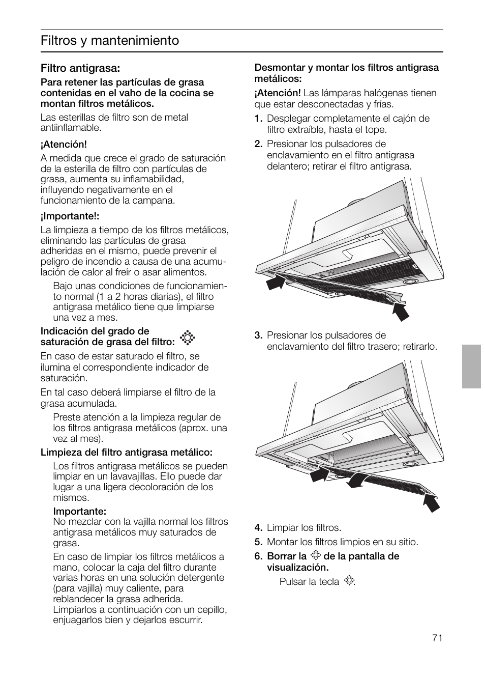 Filtros y mantenimiento | Siemens LI44630 User Manual | Page 71 / 100