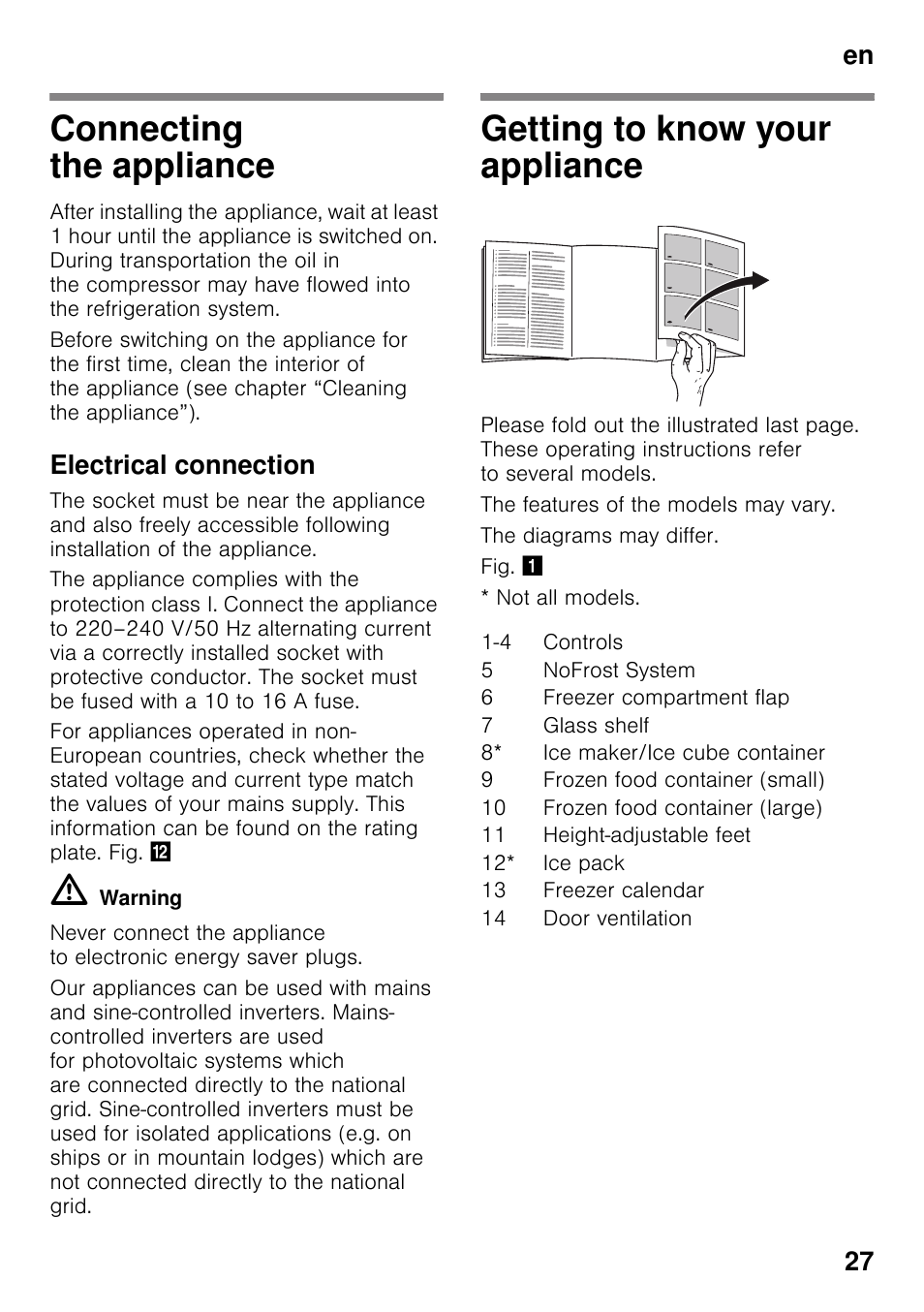 Connecting the appliance, Electrical connection, Getting to know your appliance | En 27 | Siemens GS29NVW30 User Manual | Page 27 / 97