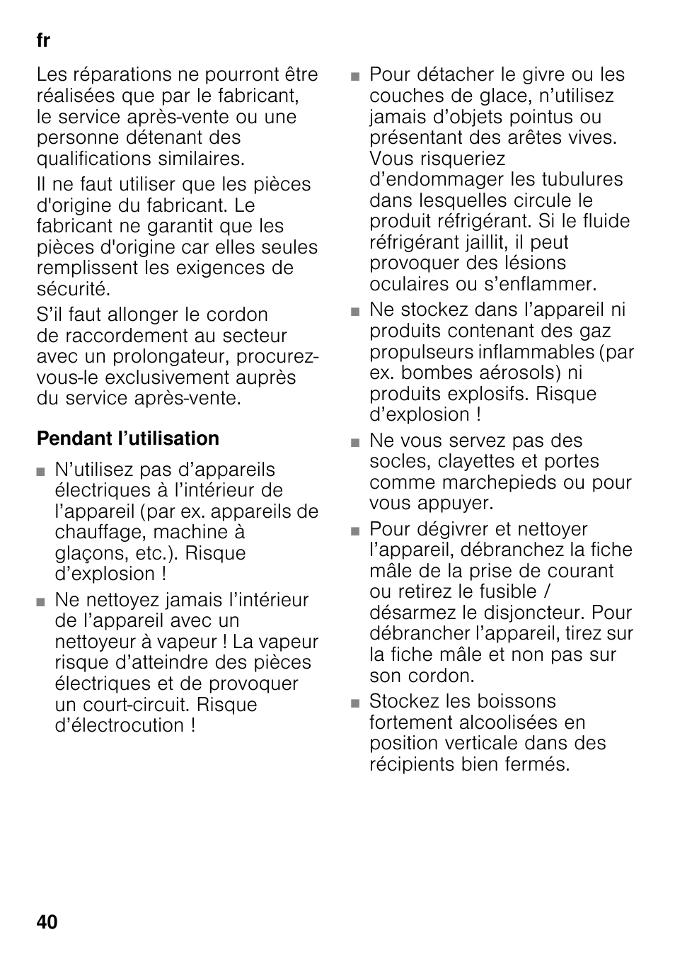 Pendant l’utilisation | Siemens GS29NVW30 User Manual | Page 40 / 97