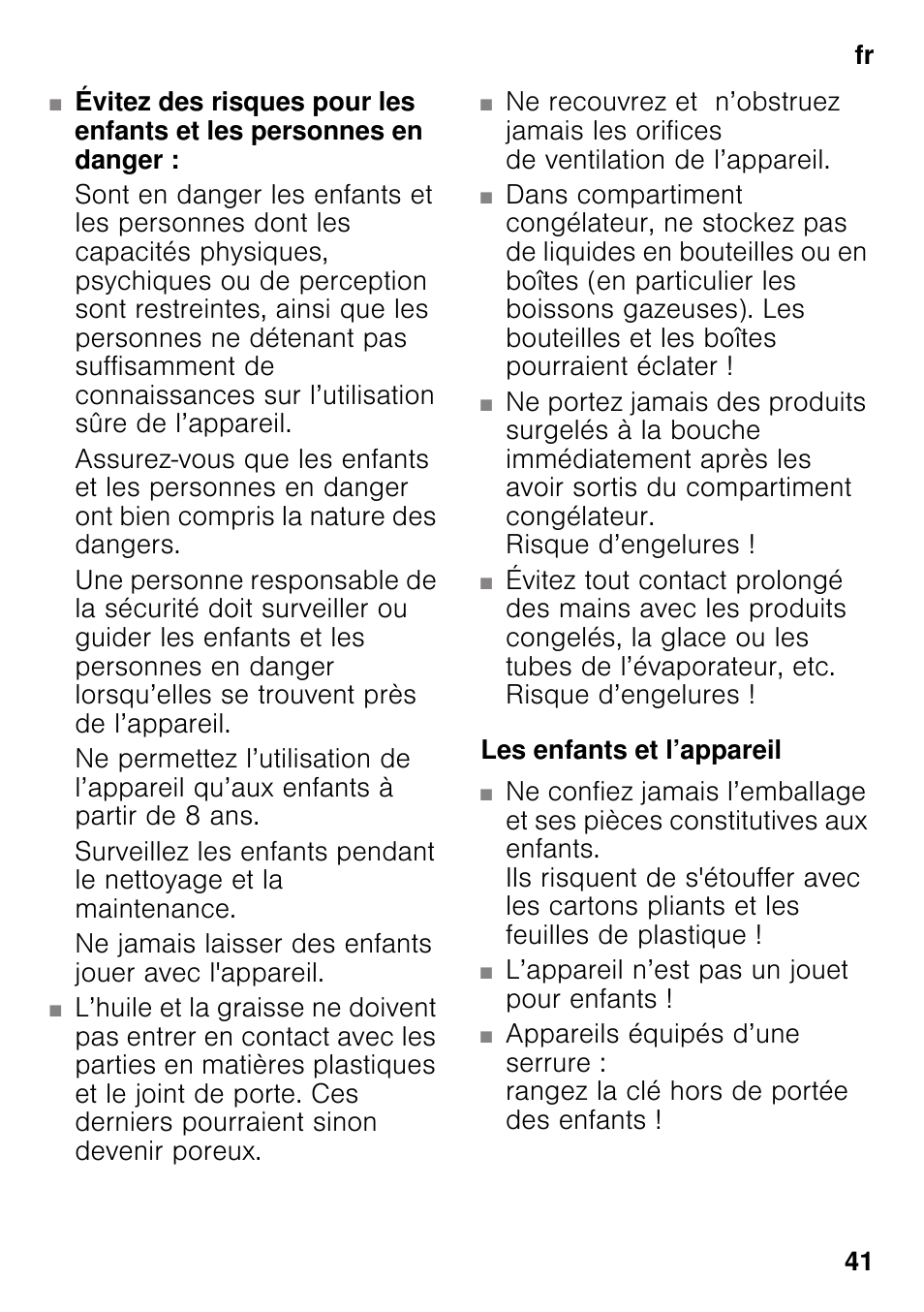 Les enfants et l’appareil | Siemens GS29NVW30 User Manual | Page 41 / 97