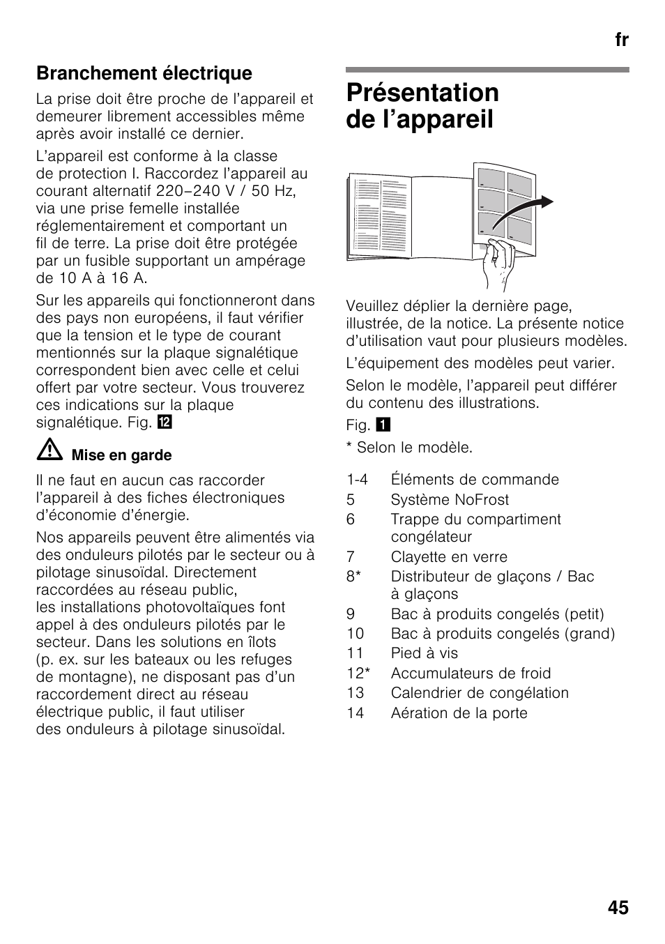 Branchement électrique, Présentation de l’appareil, Fr 45 branchement électrique | Siemens GS29NVW30 User Manual | Page 45 / 97