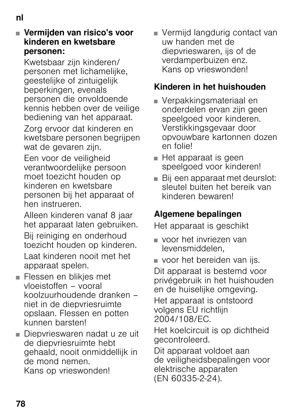 Kinderen in het huishouden, Algemene bepalingen | Siemens GS29NVW30 User Manual | Page 78 / 97