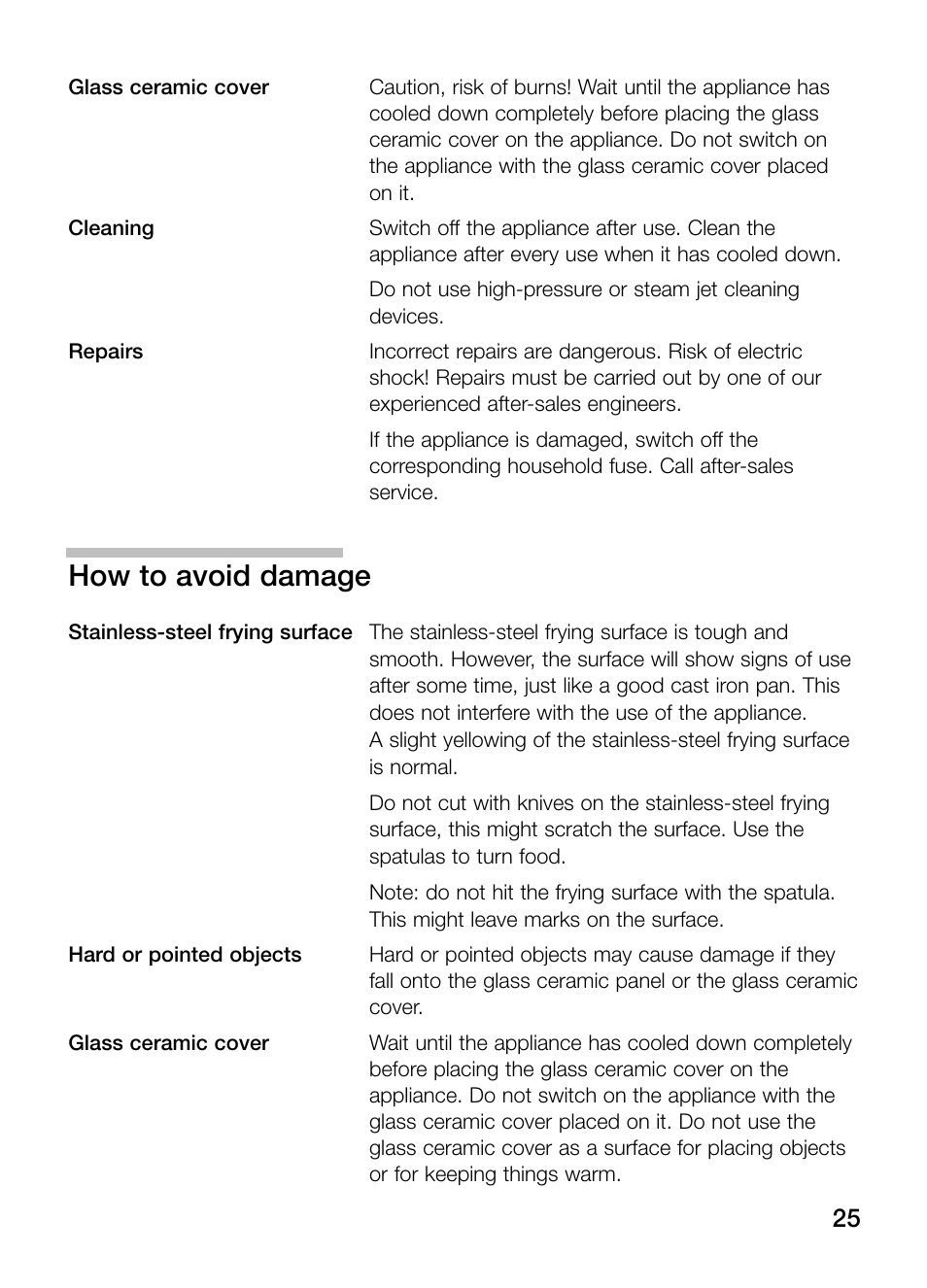 How to avoid damage | Siemens ET475MY11E User Manual | Page 25 / 84