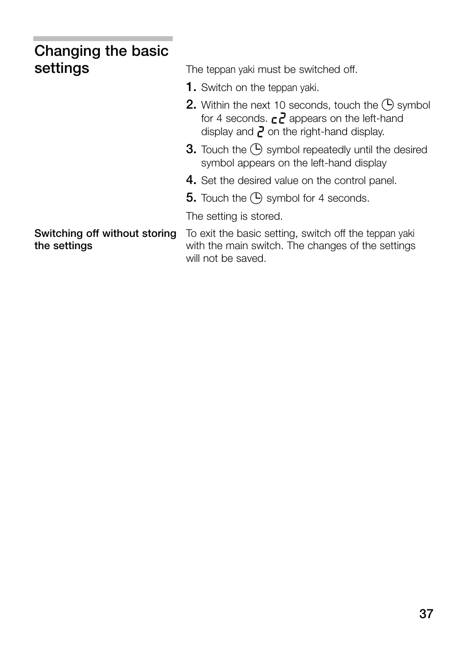 Changing the basic settings | Siemens ET475MY11E User Manual | Page 37 / 84