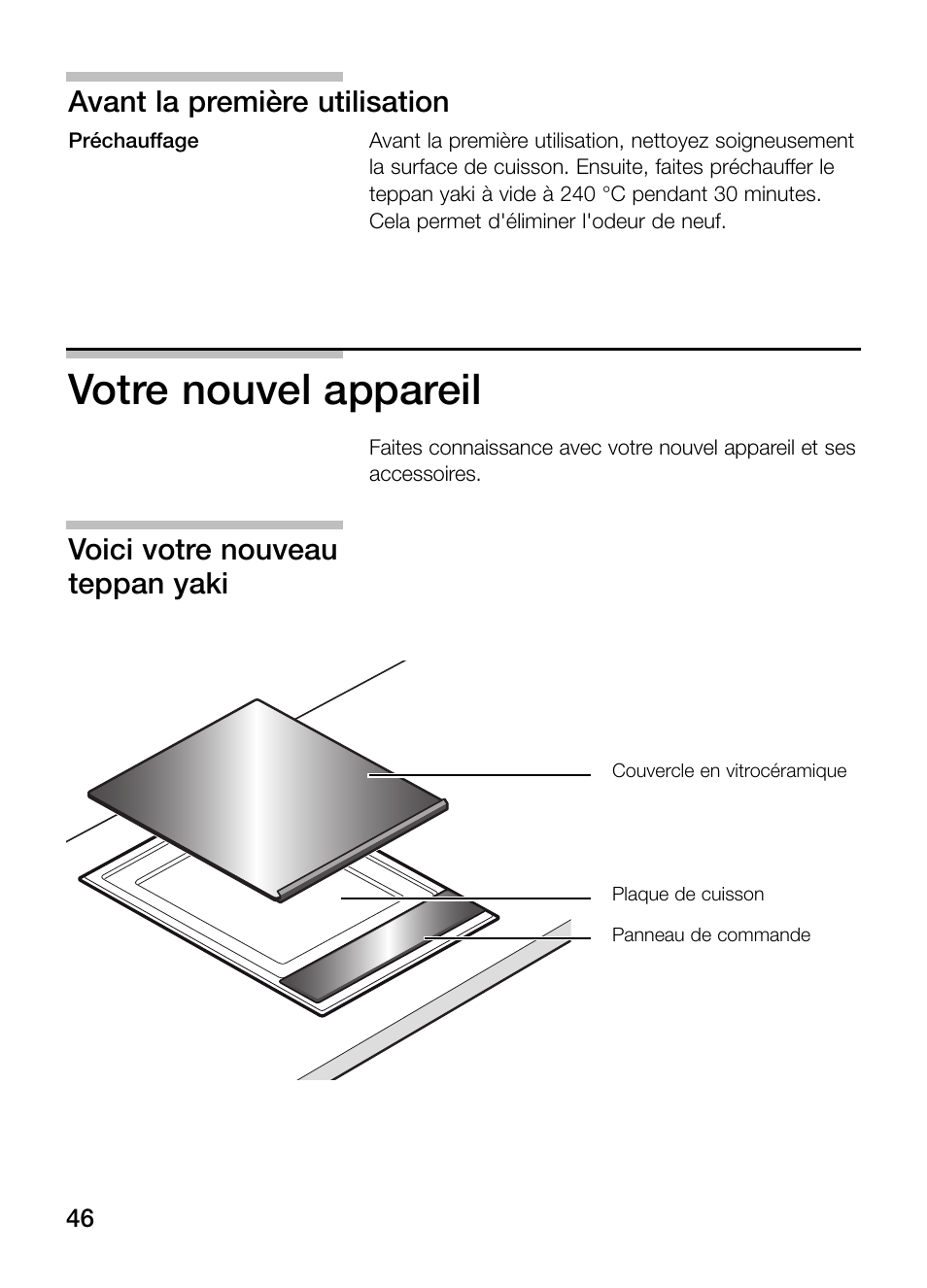 Votre nouvel appareil, Avant la première utilisation, Voici votre nouveau teppan yaki | Siemens ET475MY11E User Manual | Page 46 / 84