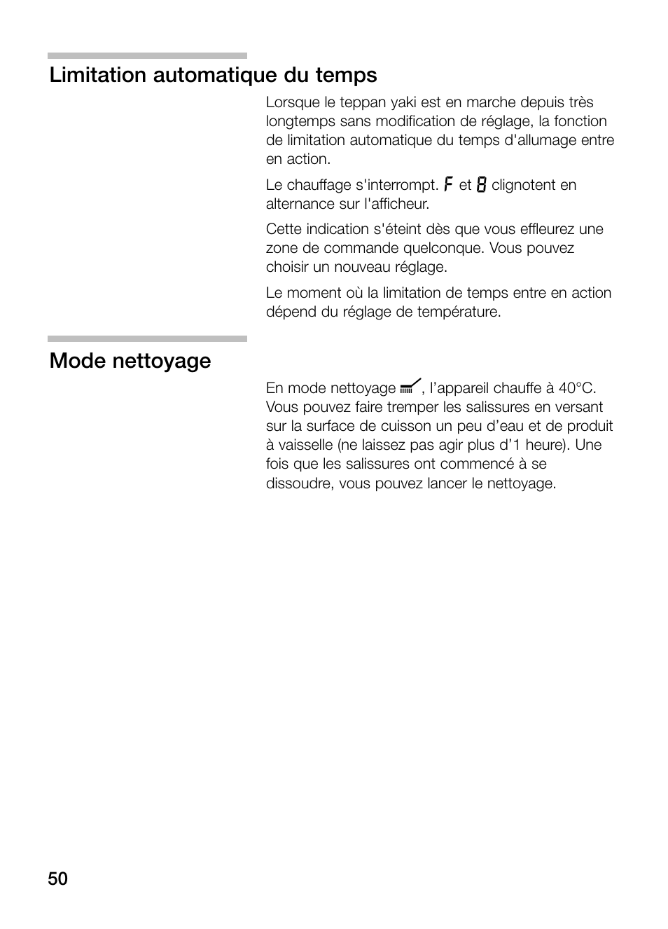 Limitation automatique du temps, Mode nettoyage | Siemens ET475MY11E User Manual | Page 50 / 84