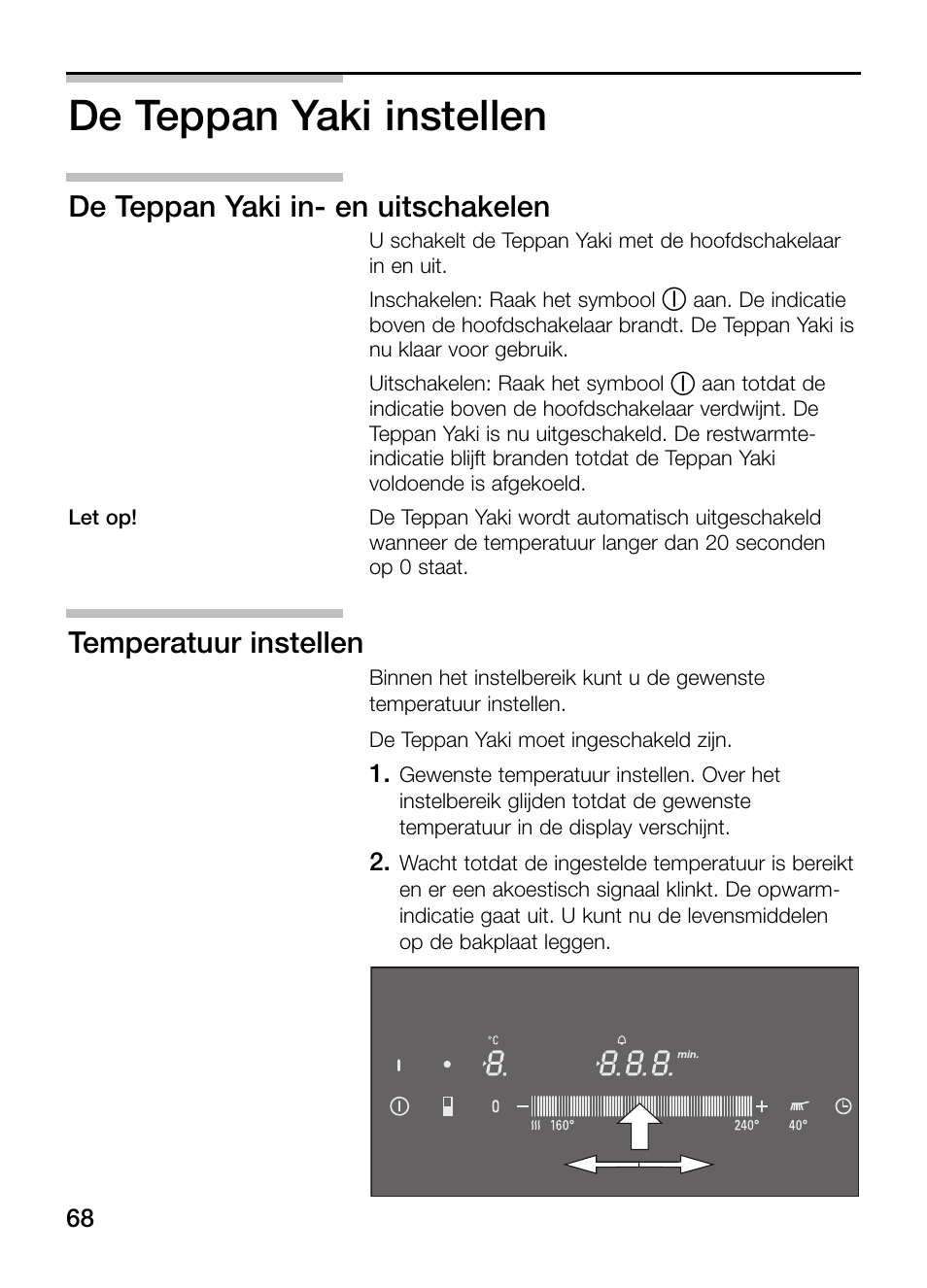 De teppan yaki instellen, De teppan yaki in- en uitschakelen, Temperatuur instellen | Siemens ET475MY11E User Manual | Page 68 / 84