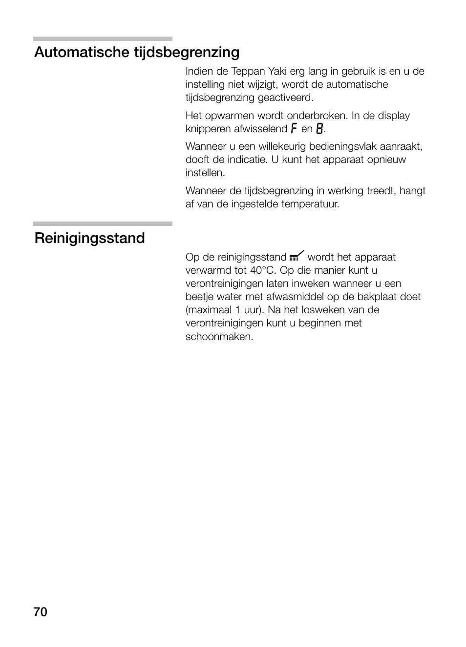 Automatische tijdsbegrenzing, Reinigingsstand | Siemens ET475MY11E User Manual | Page 70 / 84