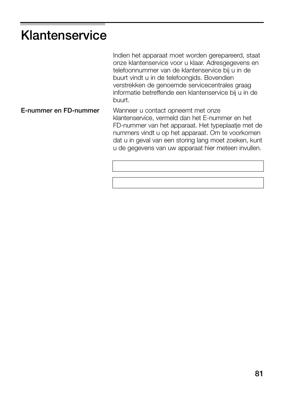 Klantenservice | Siemens ET475MY11E User Manual | Page 81 / 84