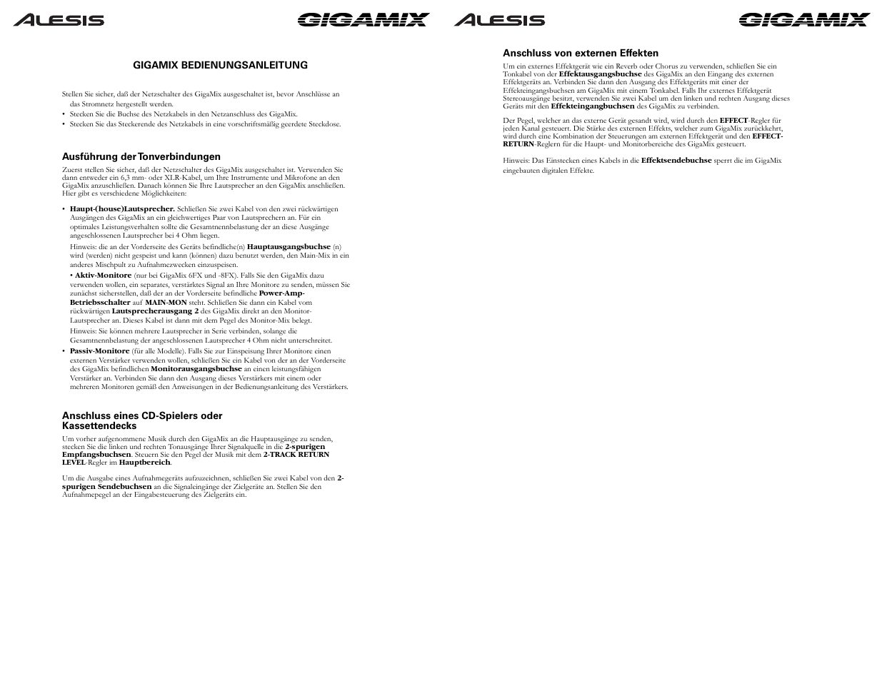 ALESIS GIGAMIX 6FX User Manual | Page 20 / 44