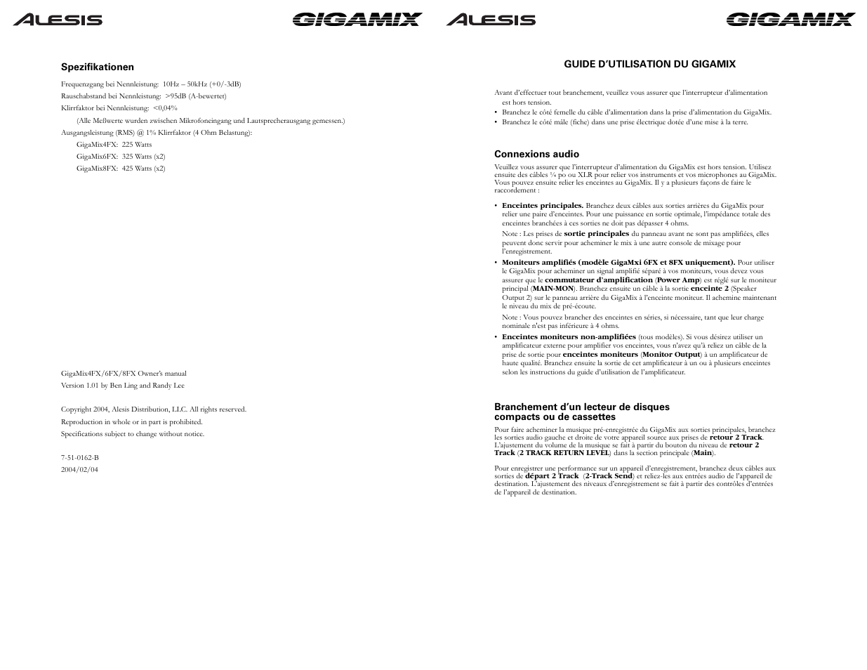 ALESIS GIGAMIX 6FX User Manual | Page 27 / 44