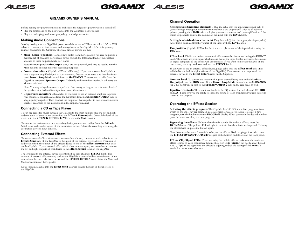ALESIS GIGAMIX 6FX User Manual | Page 3 / 44