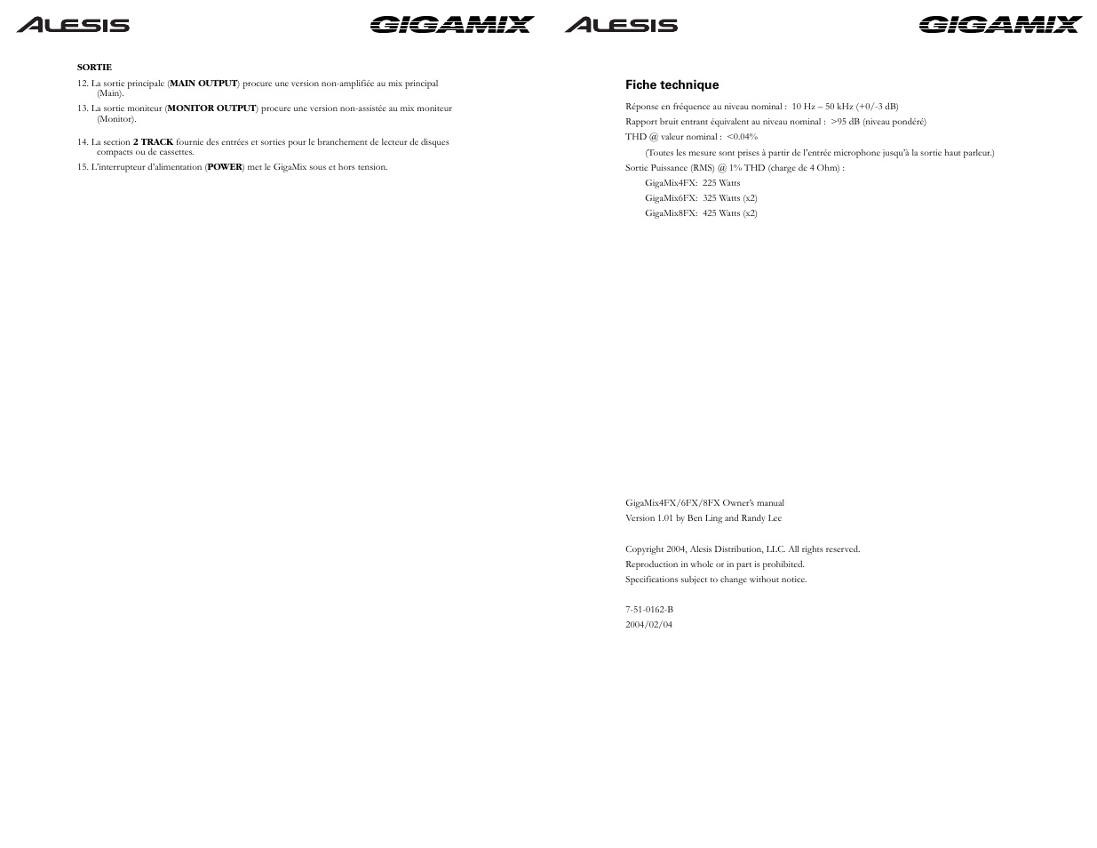 ALESIS GIGAMIX 6FX User Manual | Page 35 / 44