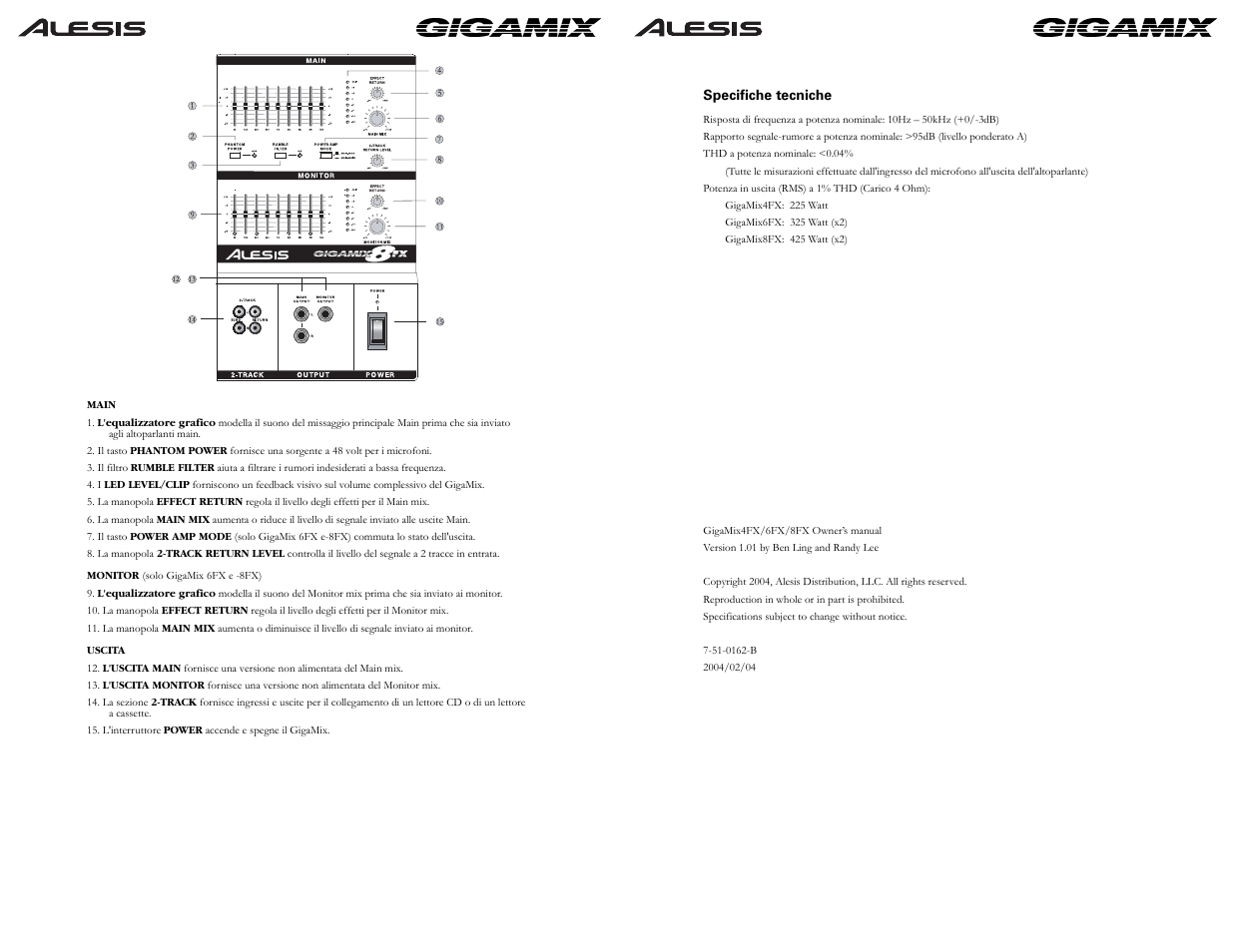 ALESIS GIGAMIX 6FX User Manual | Page 44 / 44