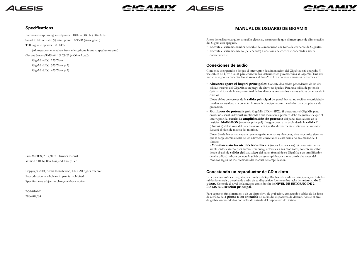 ALESIS GIGAMIX 6FX User Manual | Page 9 / 44