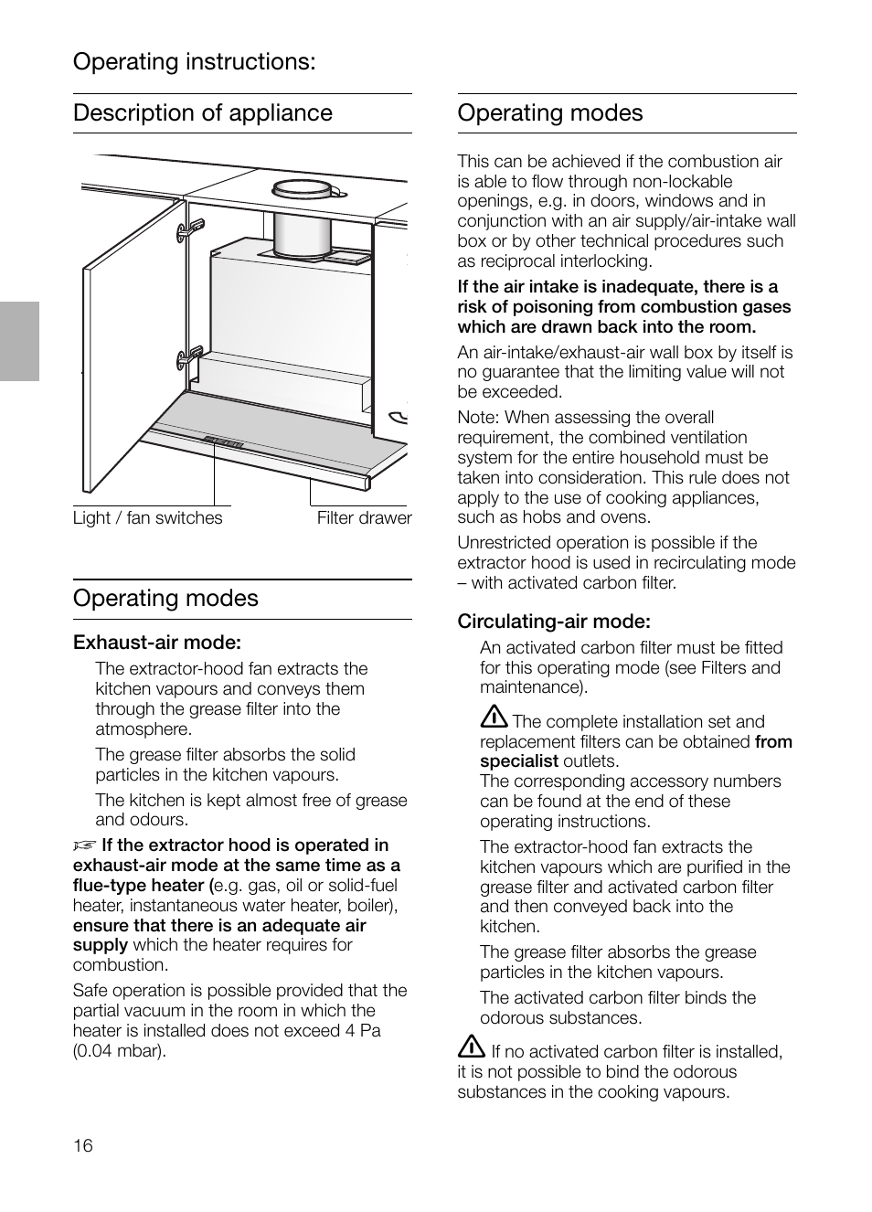 Operating modes | Siemens LI44930 User Manual | Page 16 / 96