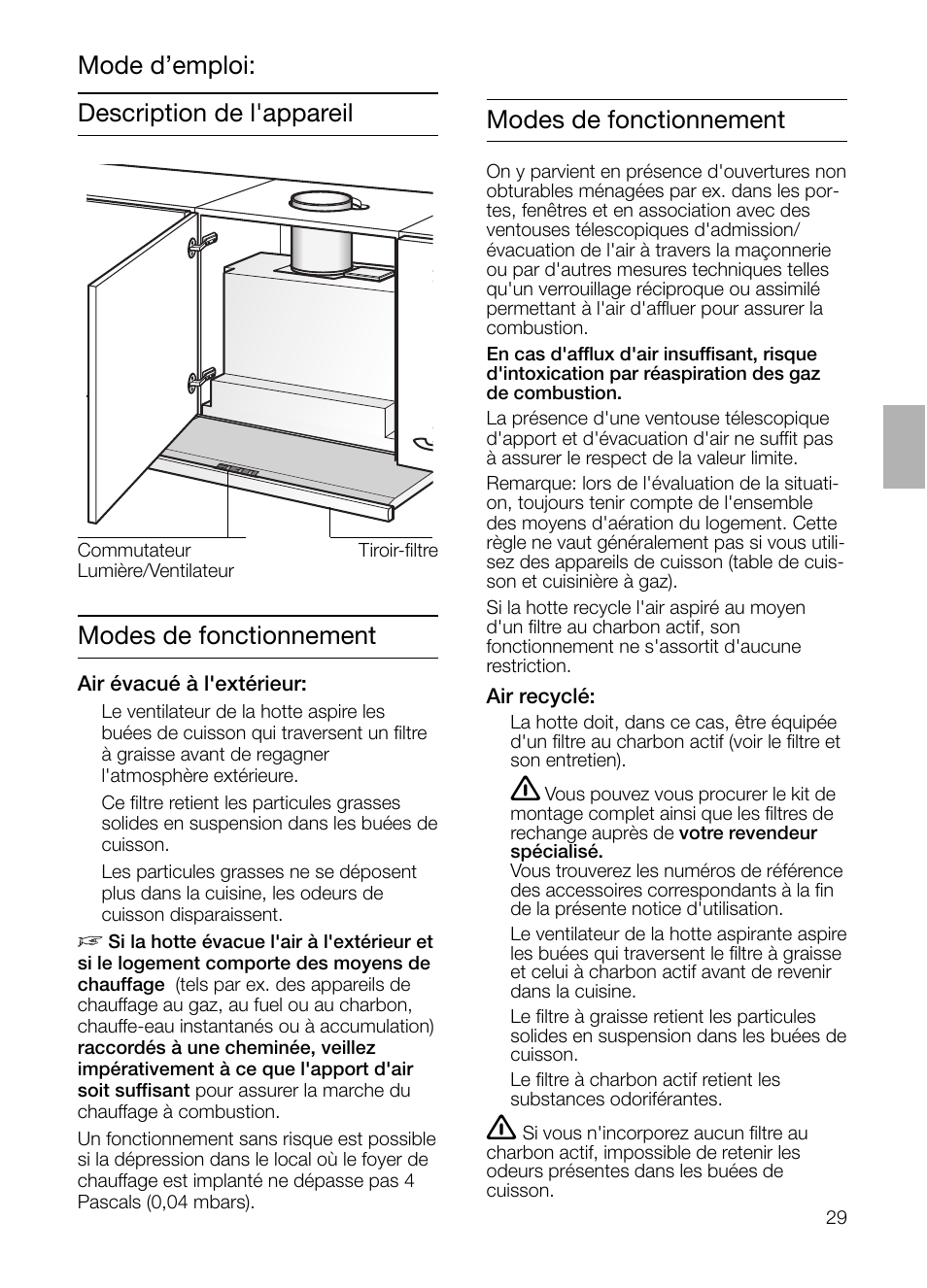 Modes de fonctionnement | Siemens LI44930 User Manual | Page 29 / 96