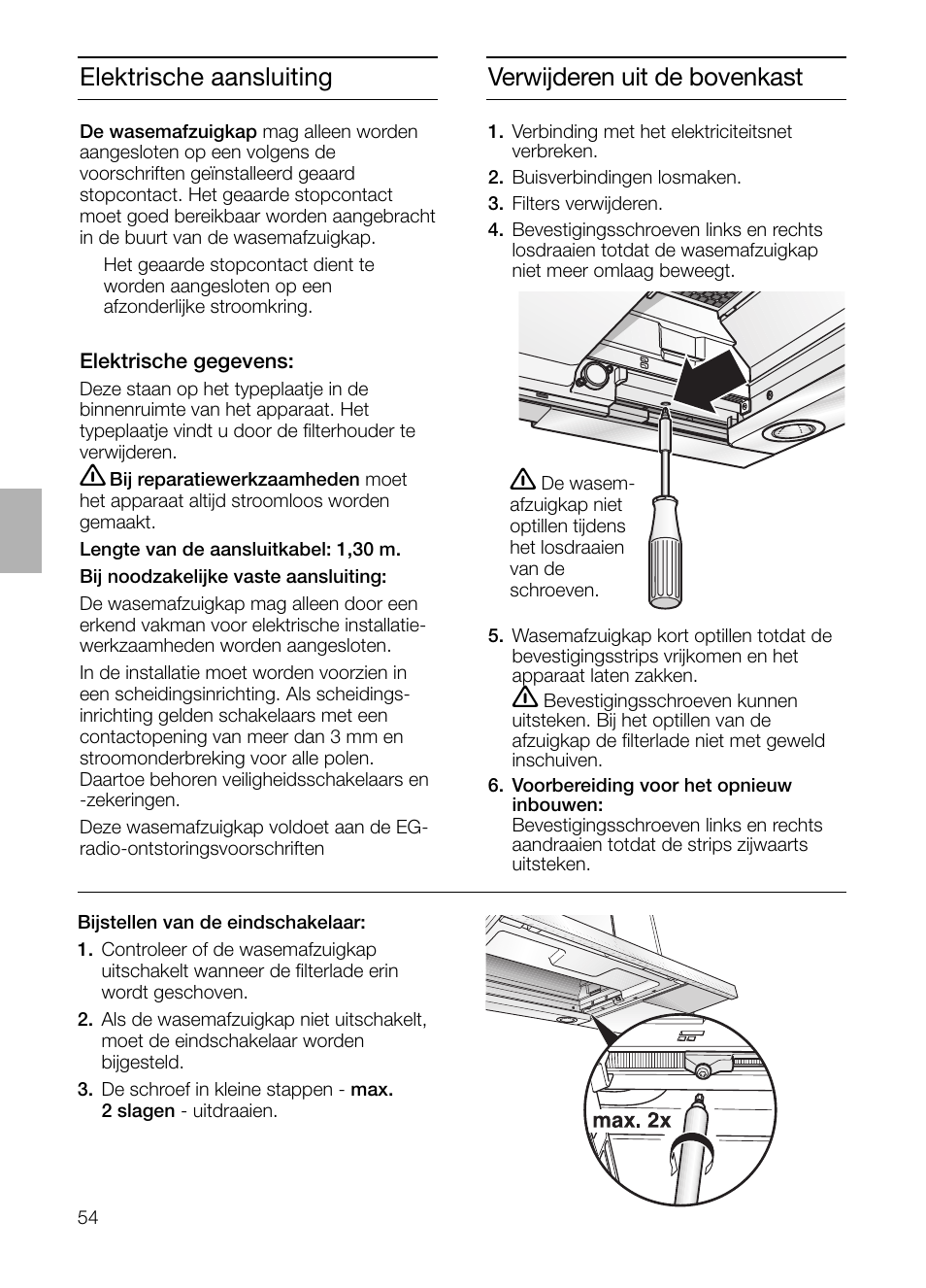 Verwijderen uit de bovenkast, Elektrische aansluiting | Siemens LI44930 User Manual | Page 54 / 96