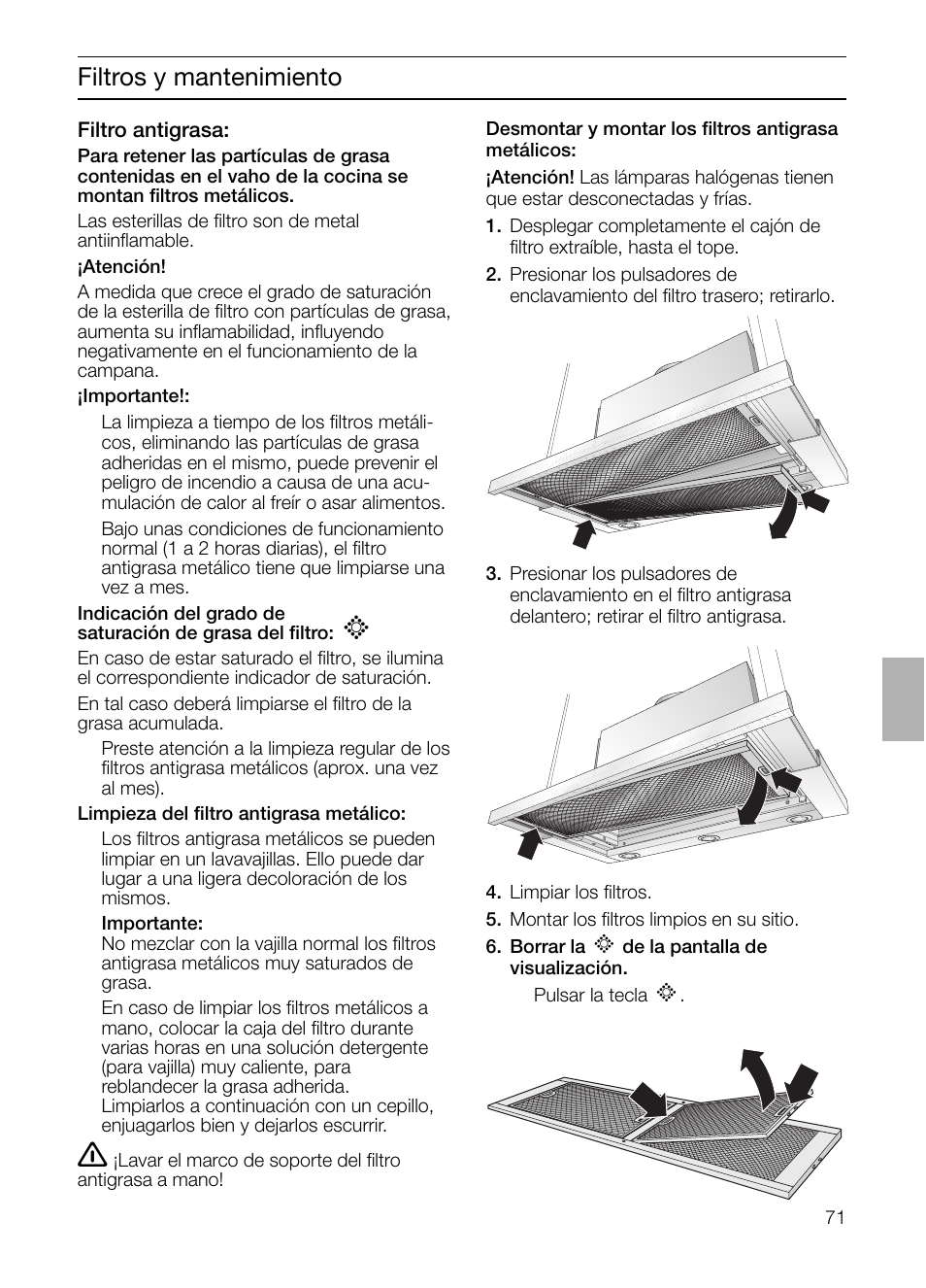 Filtros y mantenimiento | Siemens LI44930 User Manual | Page 71 / 96