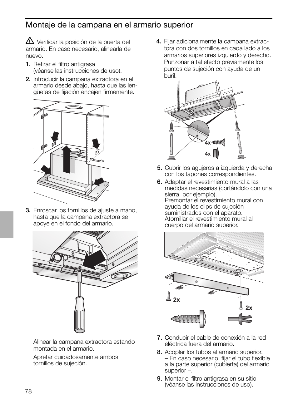 Montaje de la campana en el armario superior | Siemens LI44930 User Manual | Page 78 / 96