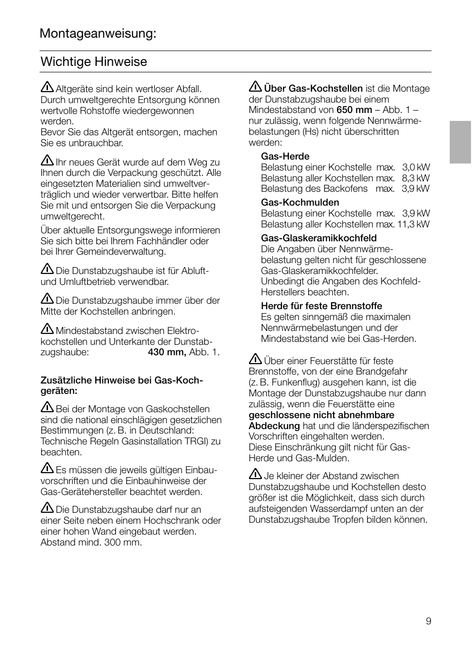 Montageanweisung: wichtige hinweise | Siemens LI44930 User Manual | Page 9 / 96