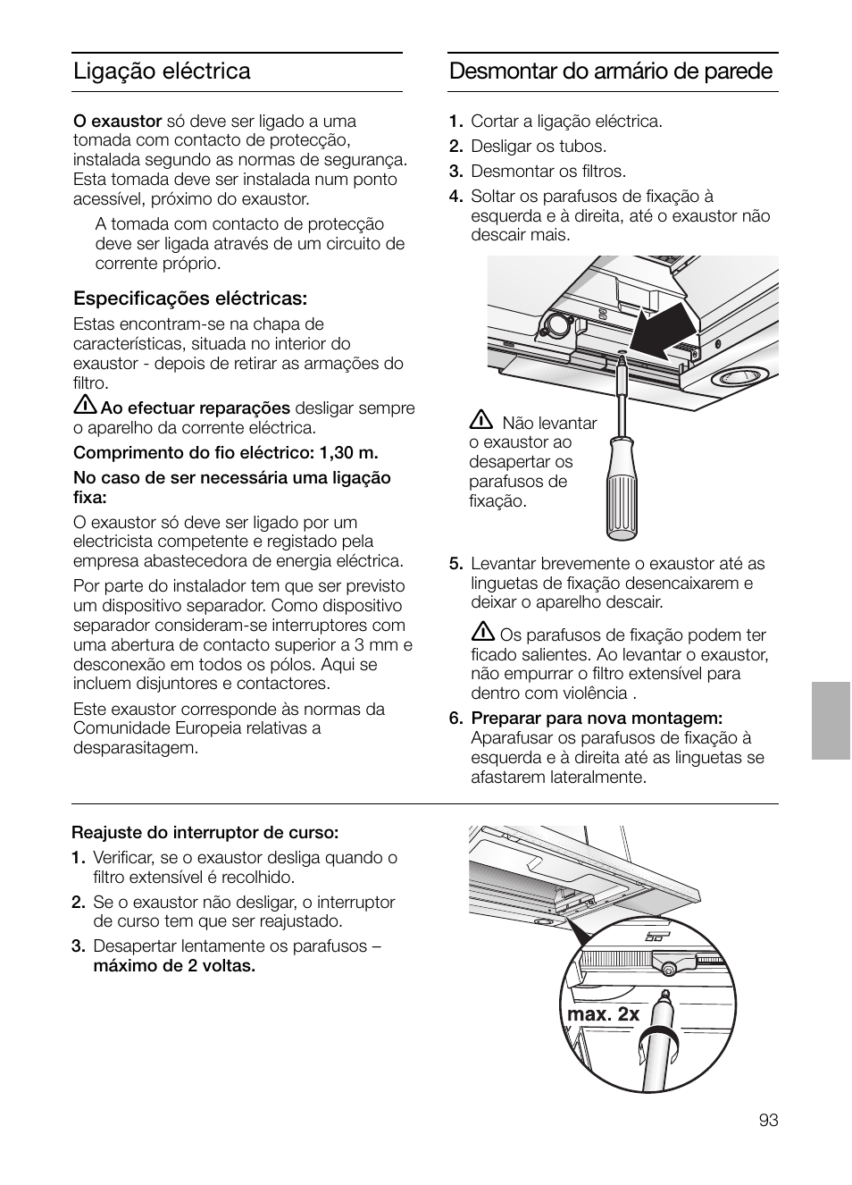 Desmontar do armário de parede, Ligação eléctrica | Siemens LI44930 User Manual | Page 93 / 96