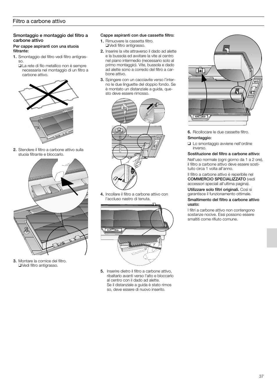 Filtro a carbone attivo | Siemens LB75564 User Manual | Page 37 / 64