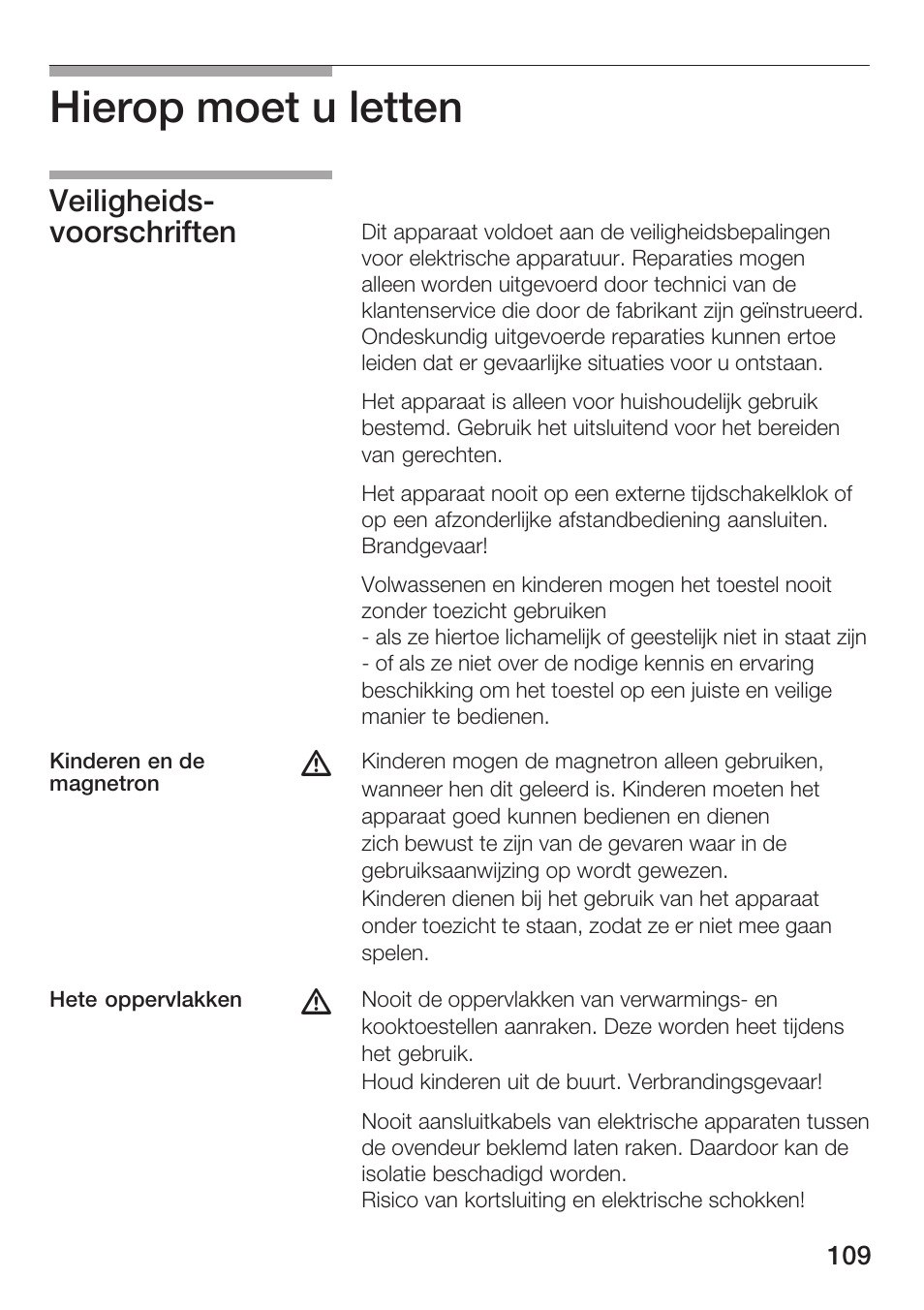 Hierop moet u letten, Veiligheidsć voorschriften | Siemens HF12M240 User Manual | Page 109 / 132