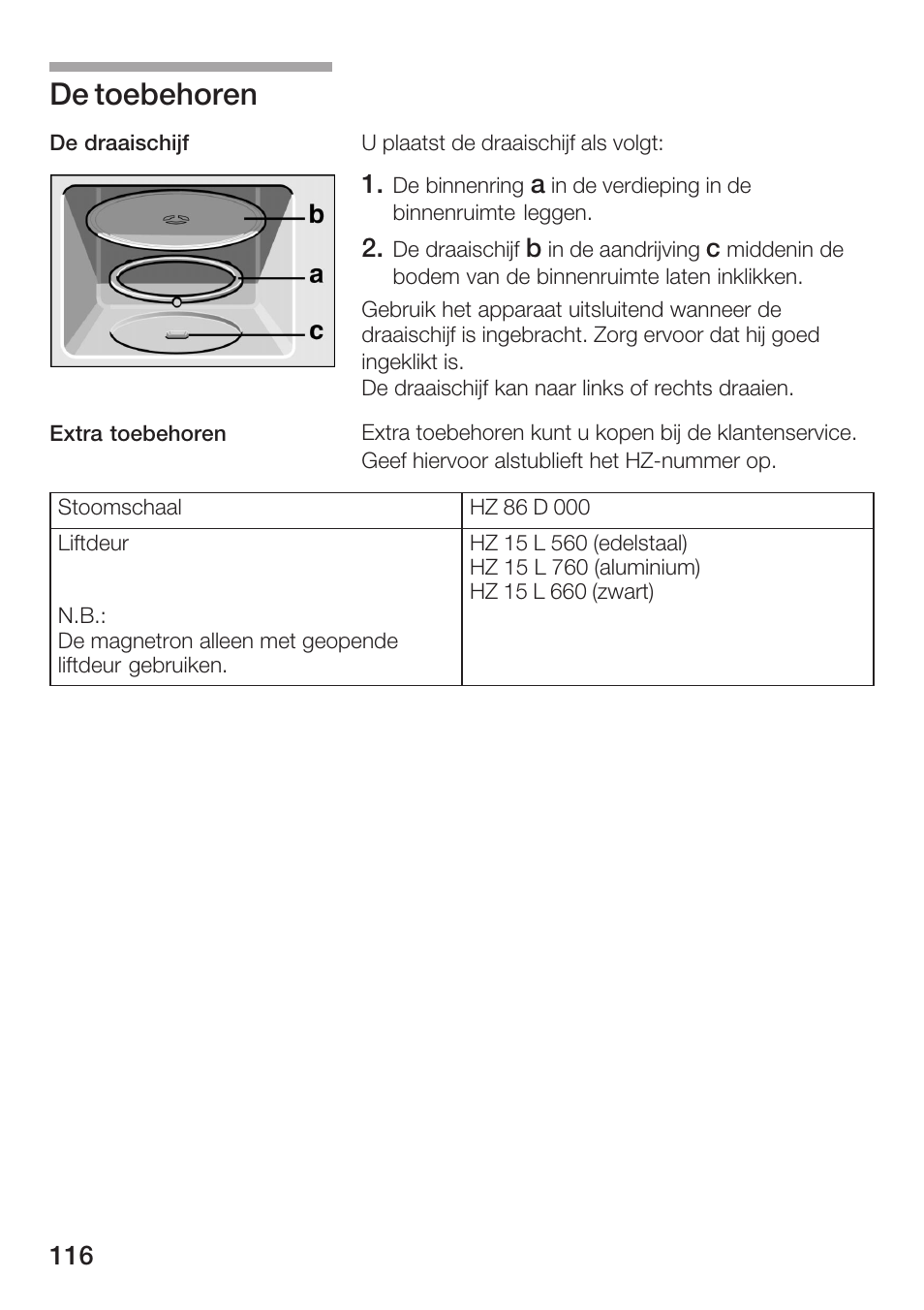 De toebehoren | Siemens HF12M240 User Manual | Page 116 / 132