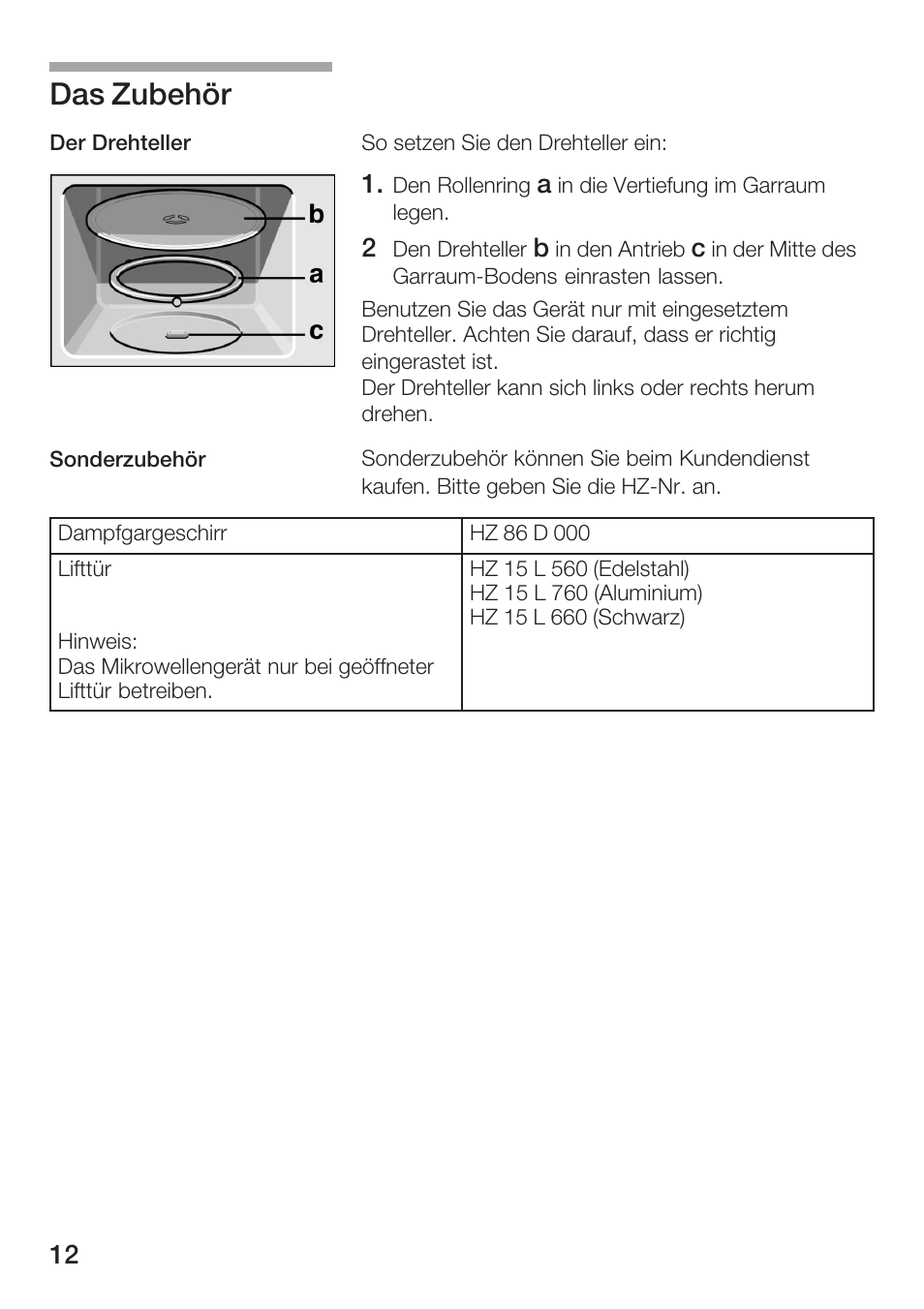 Das zubehör | Siemens HF12M240 User Manual | Page 12 / 132