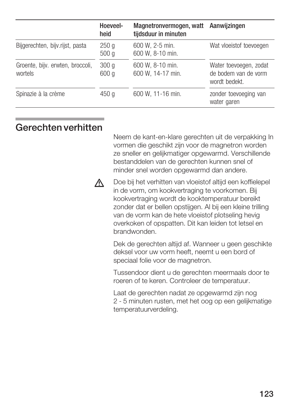 Gerechten verhitten | Siemens HF12M240 User Manual | Page 123 / 132