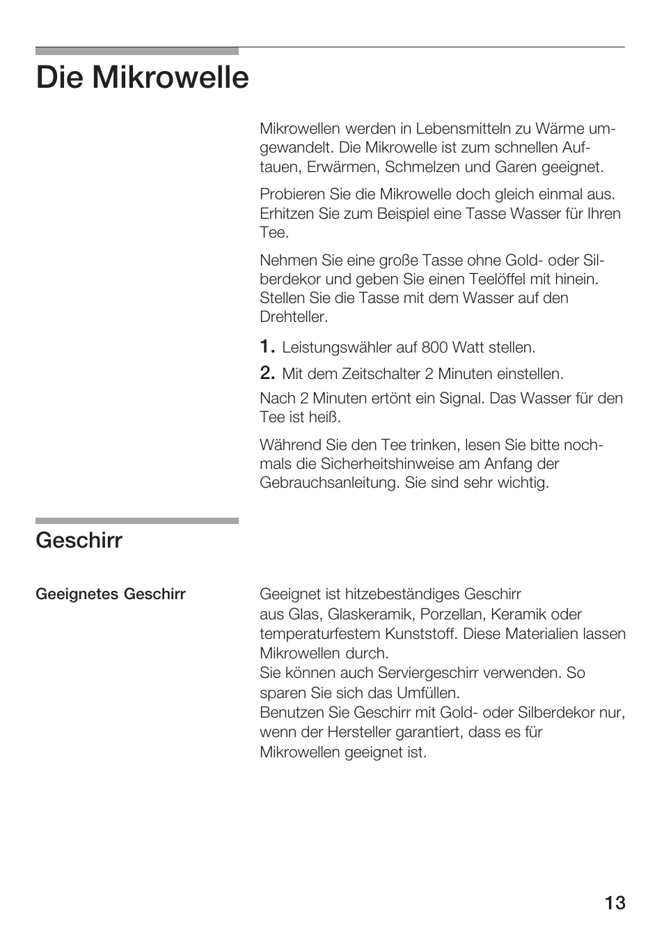 Die mikrowelle, Geschirr | Siemens HF12M240 User Manual | Page 13 / 132