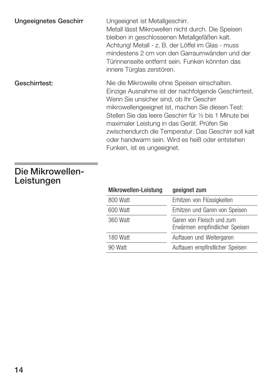 Die mikrowellenć leistungen | Siemens HF12M240 User Manual | Page 14 / 132