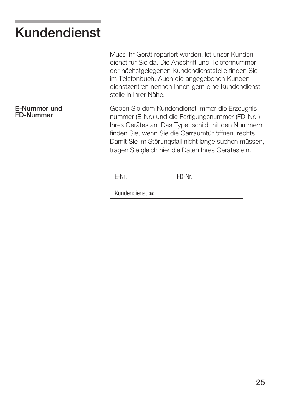 Kundendienst | Siemens HF12M240 User Manual | Page 25 / 132