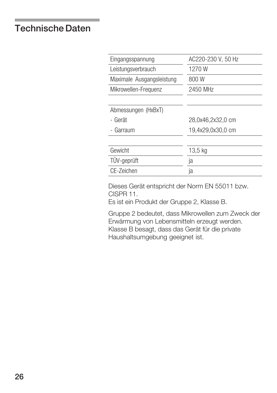 Technische daten | Siemens HF12M240 User Manual | Page 26 / 132