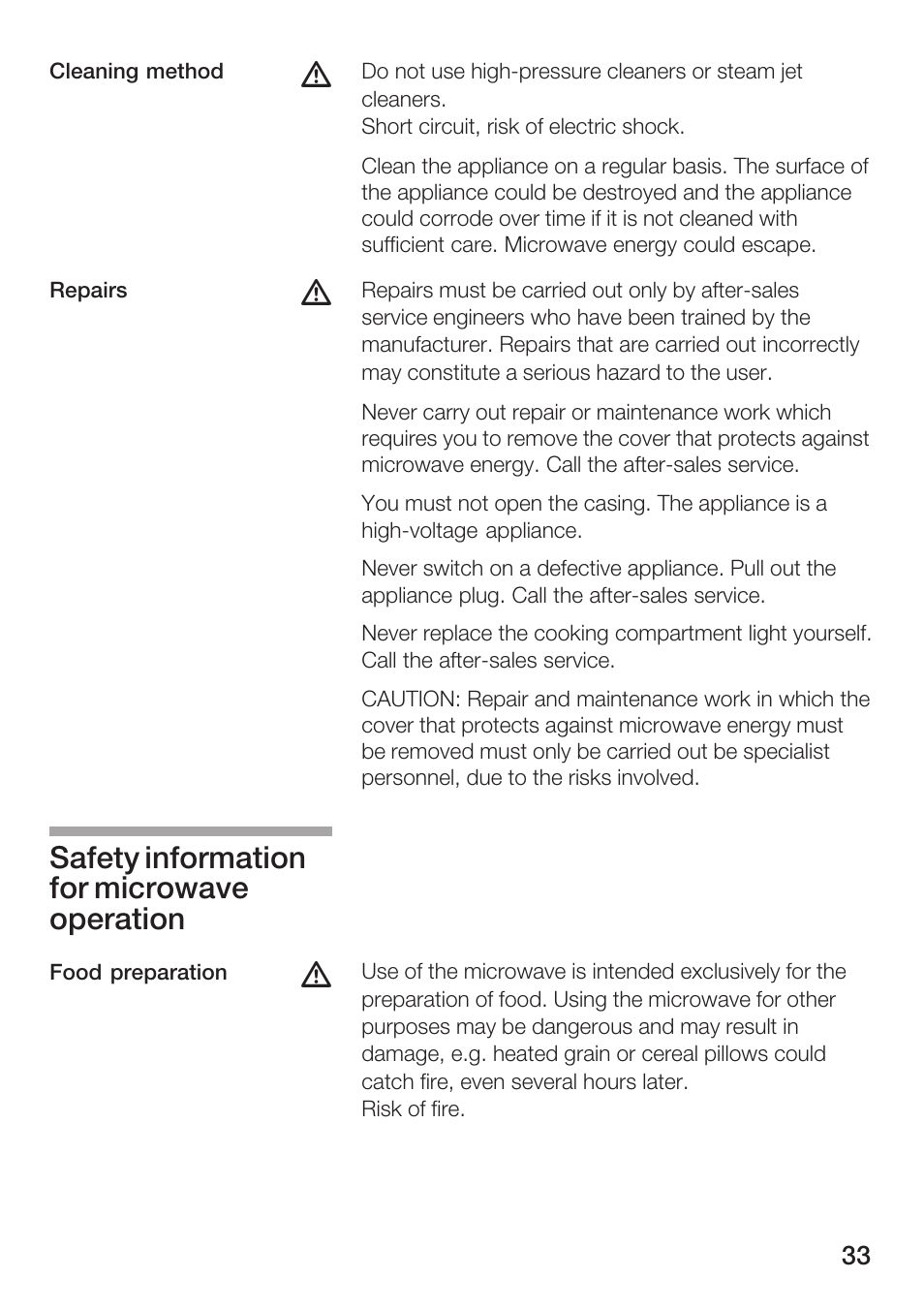 Safety information for microwave operation | Siemens HF12M240 User Manual | Page 33 / 132