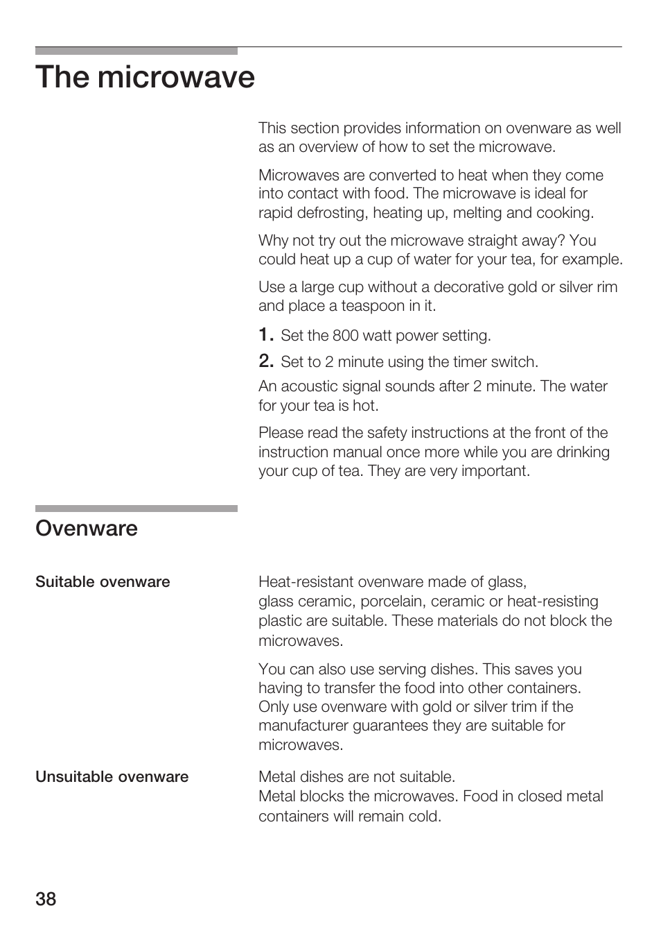 The microwave, Ovenware | Siemens HF12M240 User Manual | Page 38 / 132