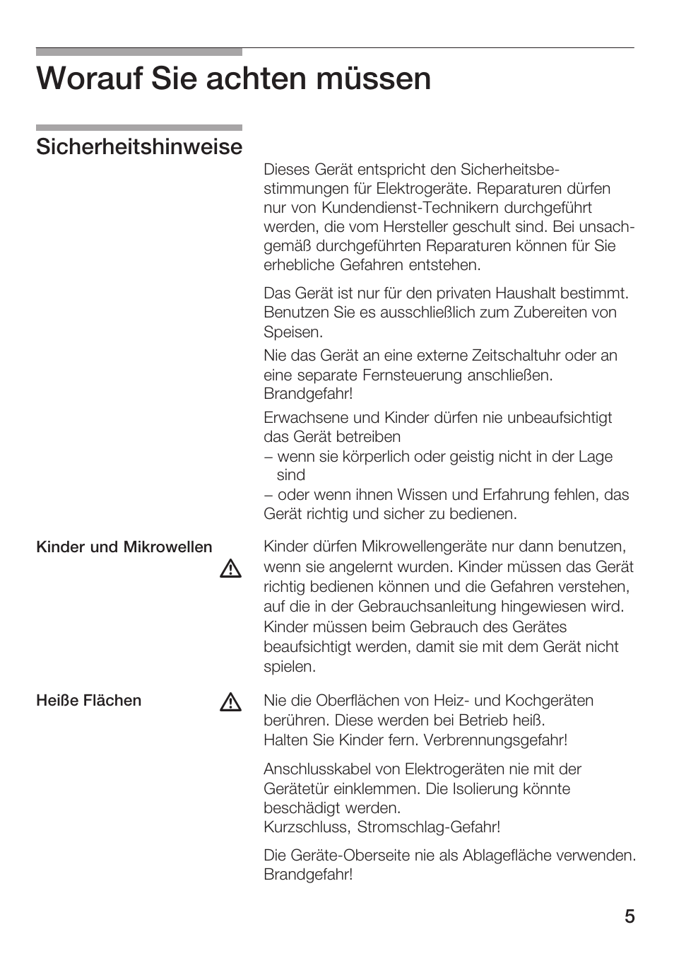 Worauf sie achten müssen, Sicherheitshinweise | Siemens HF12M240 User Manual | Page 5 / 132