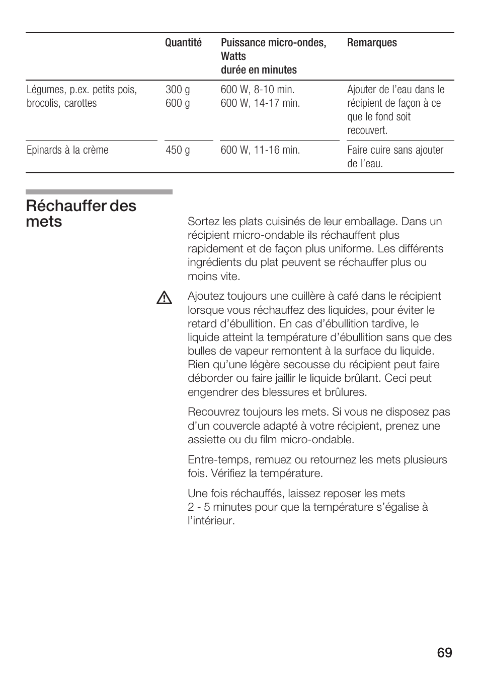 Réchauffer des mets | Siemens HF12M240 User Manual | Page 69 / 132