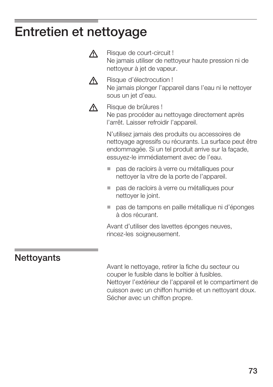 Entretien et nettoyage, Nettoyants | Siemens HF12M240 User Manual | Page 73 / 132