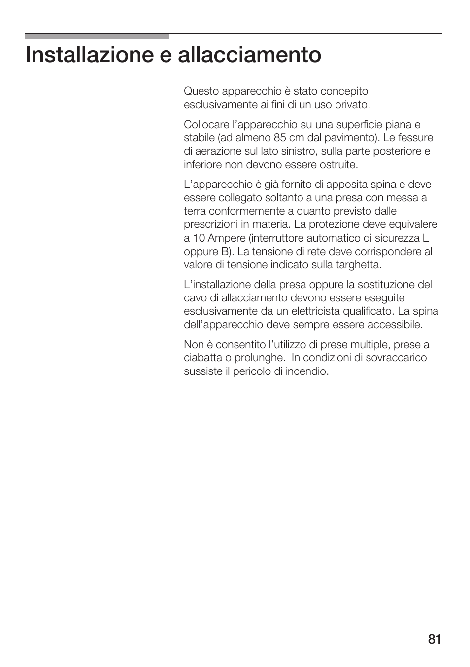 Installazione e allacciamento | Siemens HF12M240 User Manual | Page 81 / 132