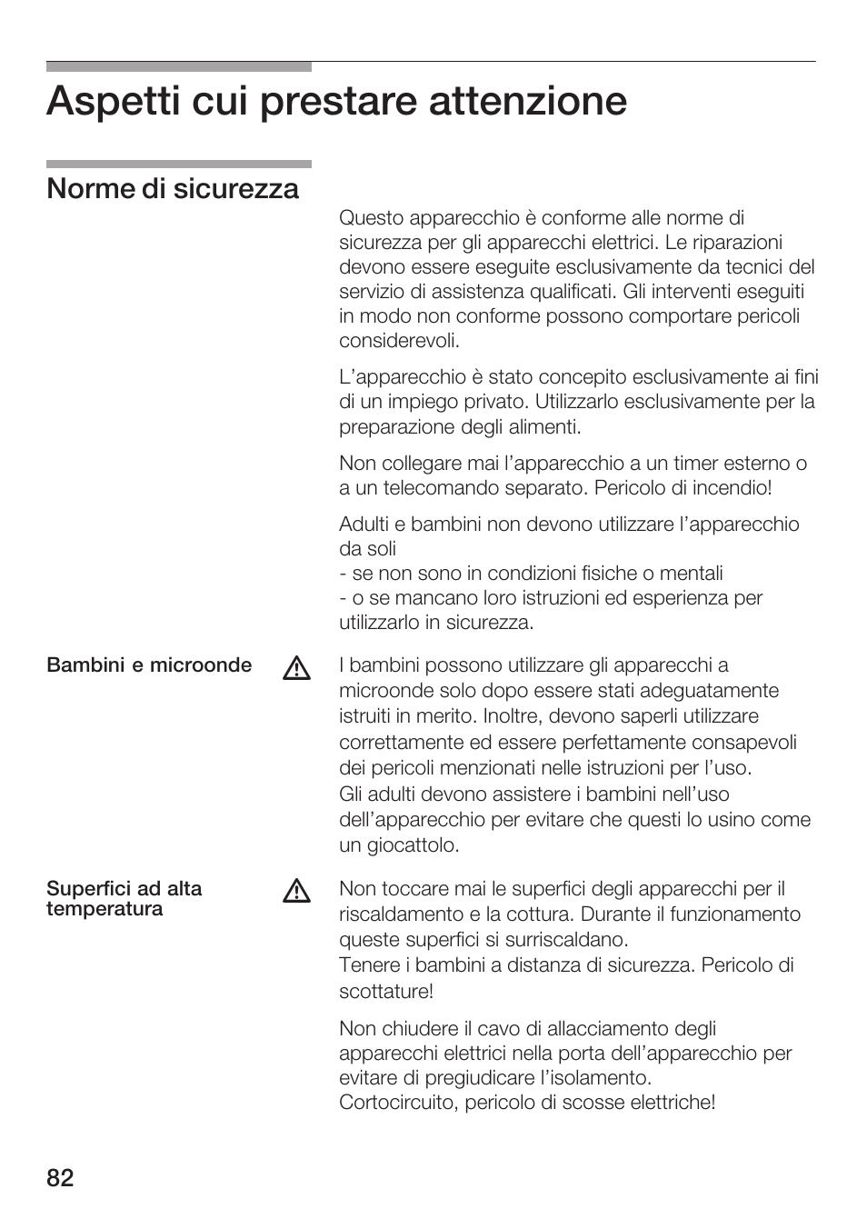 Aspetti cui prestare attenzione, Norme di sicurezza | Siemens HF12M240 User Manual | Page 82 / 132