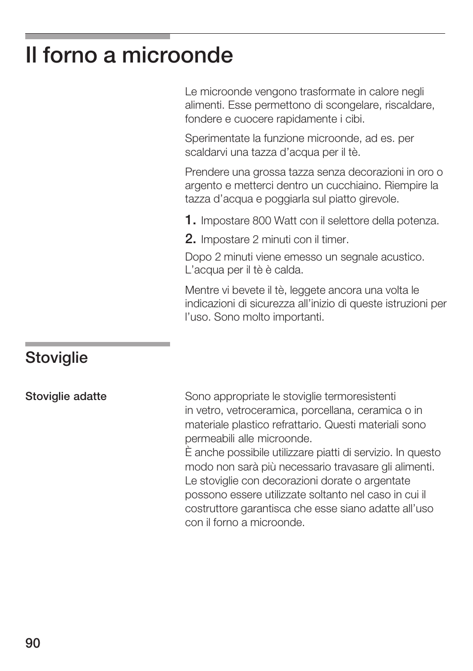 Il forno a microonde, Stoviglie | Siemens HF12M240 User Manual | Page 90 / 132