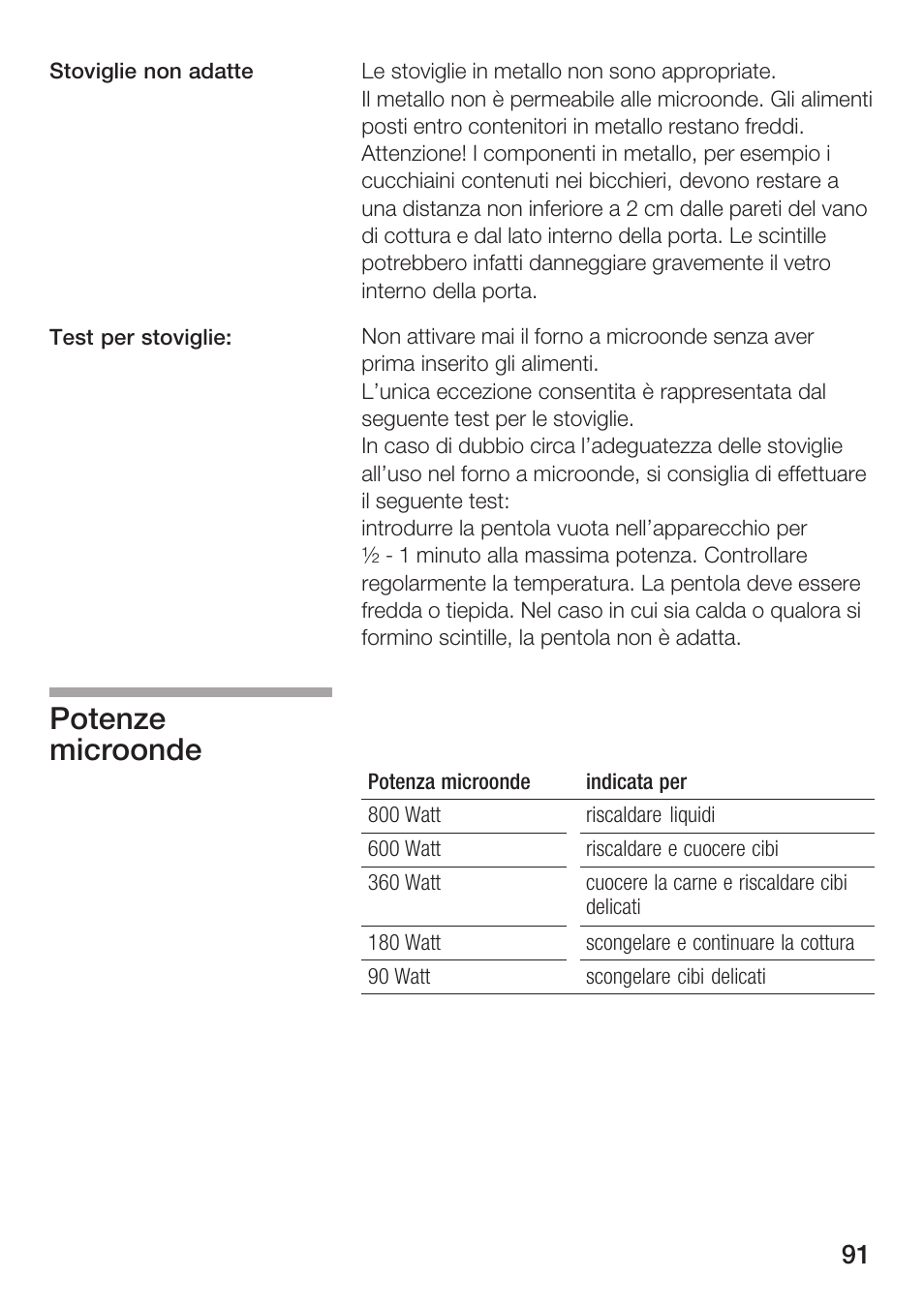 Potenze microonde | Siemens HF12M240 User Manual | Page 91 / 132