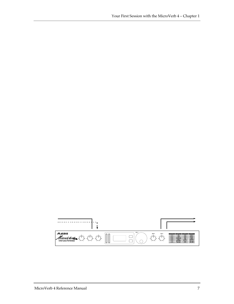 Irst, Ession with the, Icro | Unpacking and inspection, Basic connections, Powering up | ALESIS MICROVERB 4 User Manual | Page 8 / 44