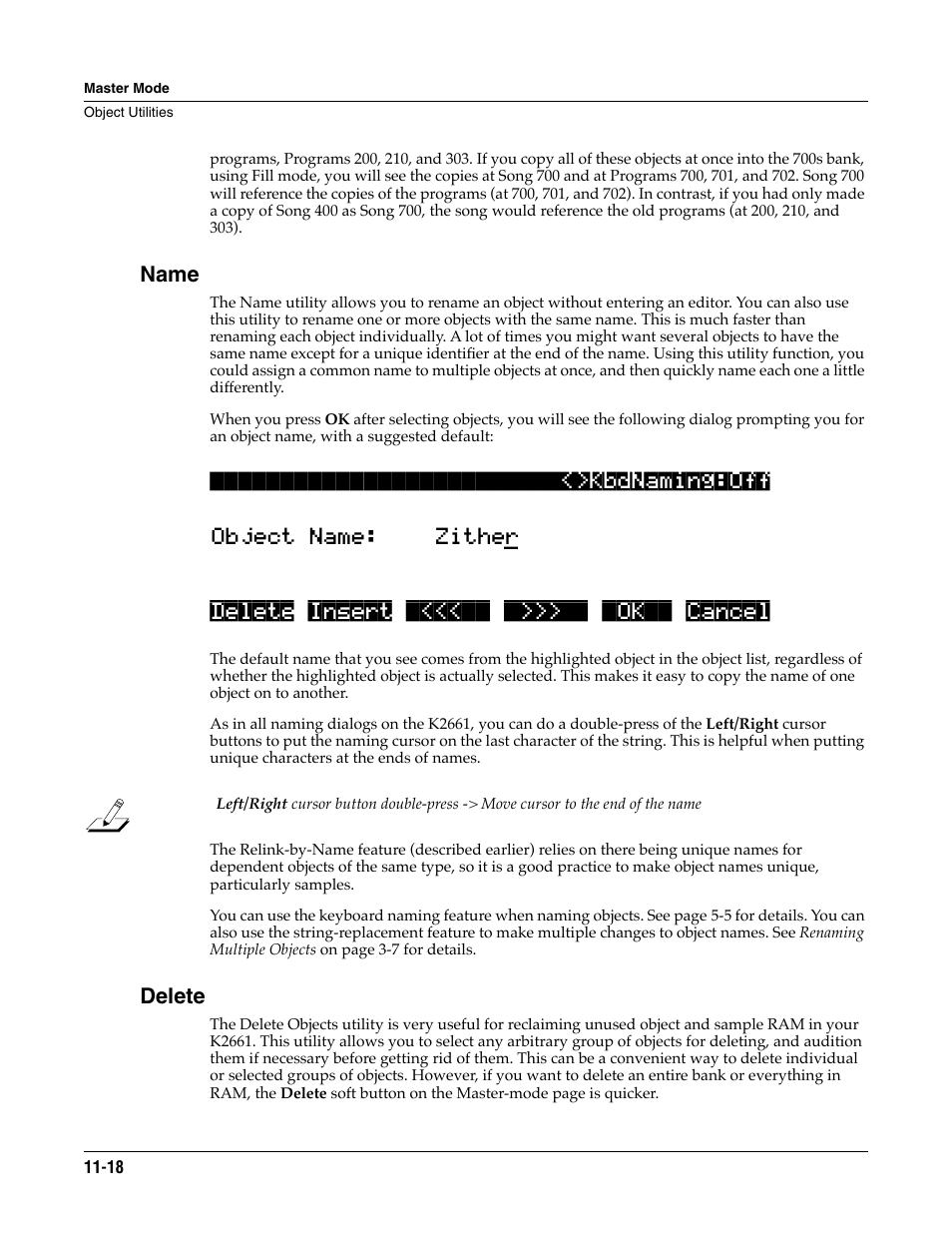 Name, Delete | ALESIS K2661 User Manual | Page 108 / 286