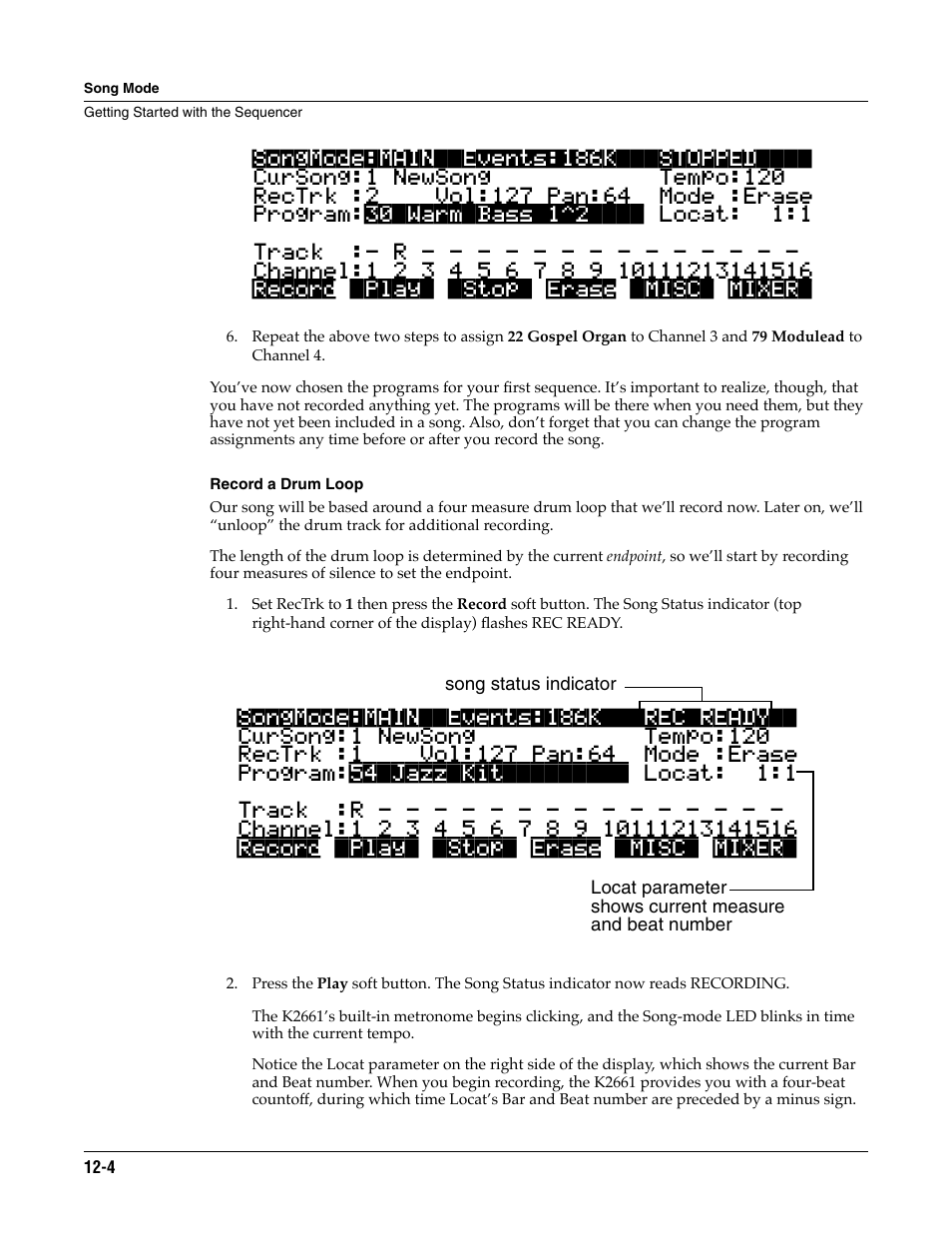 Record a drum loop | ALESIS K2661 User Manual | Page 114 / 286