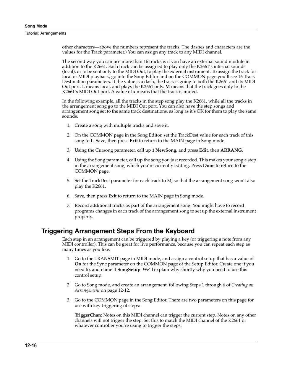 Triggering arrangement steps from the keyboard | ALESIS K2661 User Manual | Page 126 / 286