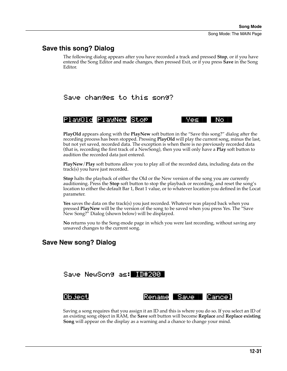 Save this song? dialog, Save new song? dialog | ALESIS K2661 User Manual | Page 141 / 286